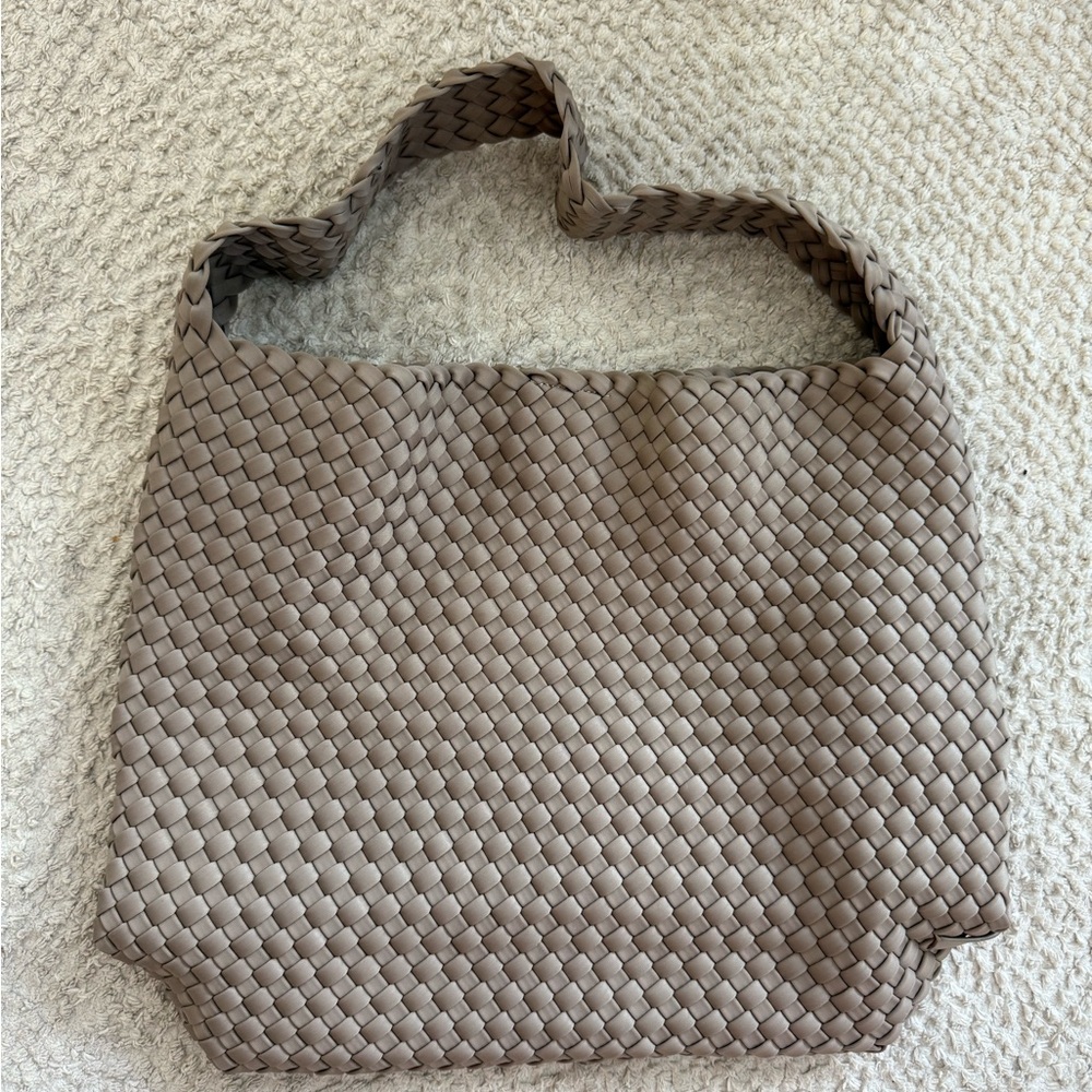 Naghedi Taupe Woven Tote Bag